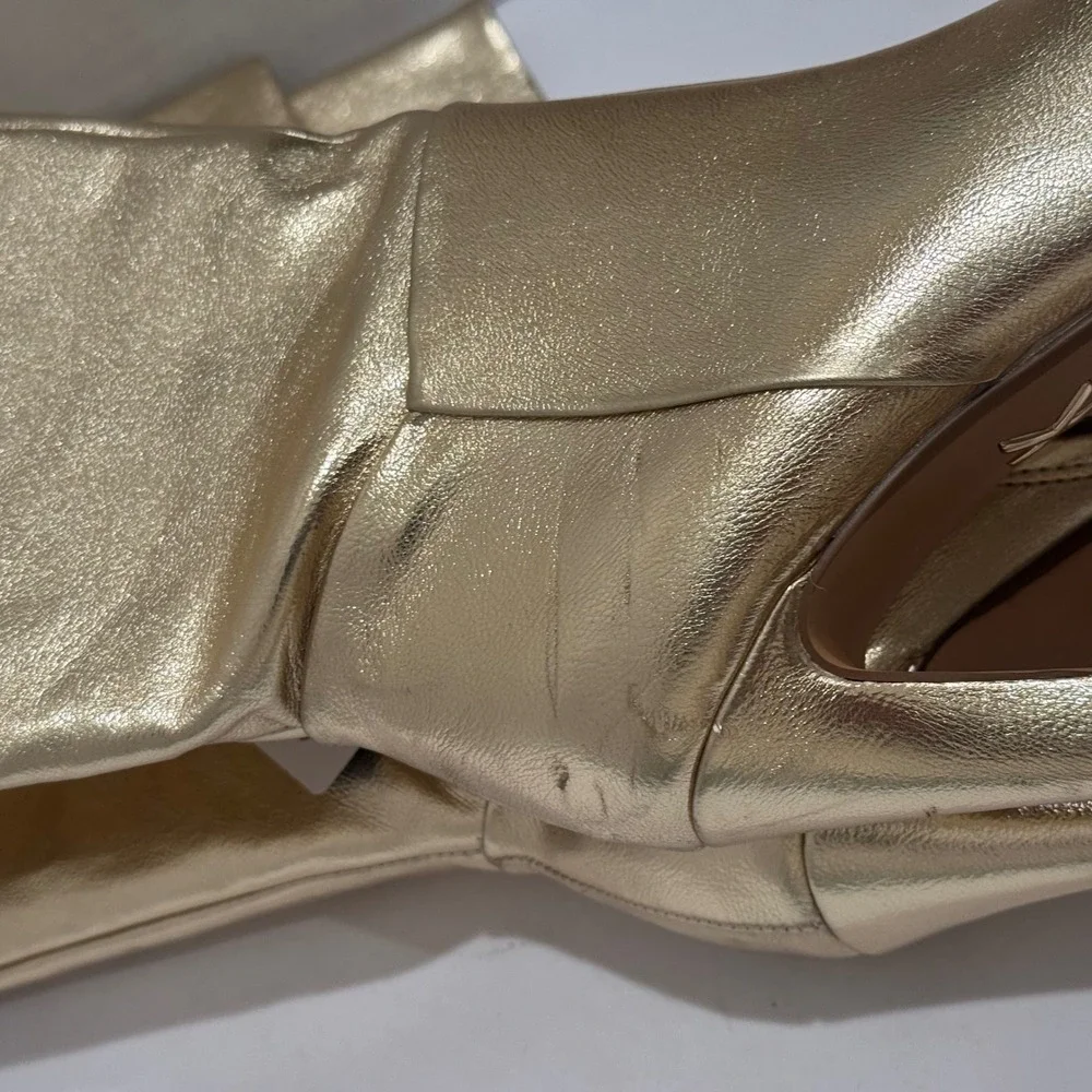 NEW Brian Atwood Express Express Over The Knee Boots‎ Gold Metallic Thigh High 6
